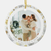 Gold & Silver Snowflake Family Photo Ornament (Voorkant)