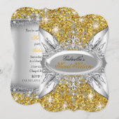 Gold Silver Sparkle Diamond Sweet 16 Invite Kaart (Voorkant / Achterkant)