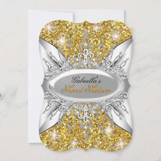 Gold Silver Sparkle Diamond Sweet 16 Invite Kaart (Voorkant)