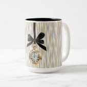 Gold Silver Stripes New Year's Eve Midnight Tweekleurige Koffiemok (Voorkant rechts)