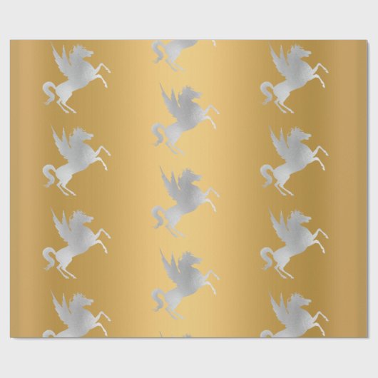 GOLD SILVER UNICORN BIRTHDAY WEDDING WRAP CADEAUPAPIER (Vlak)