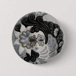 Gold Silver Venetian Mask Ronde Button 5,7 Cm
