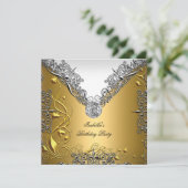 Gold Silver White Elegant Birthday Party Kaart (Staand voorkant)