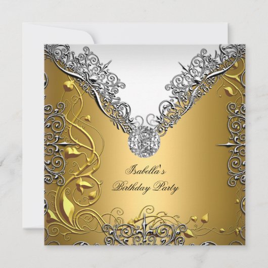 Gold Silver White Elegant Birthday Party Kaart (Voorkant)