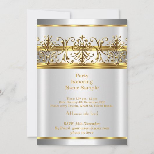 Gold Silver White en Gold Plaque Party Kaart (Achterkant)