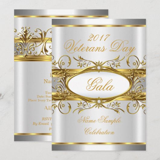 Gold Silver White en Gold Plaque Party Kaart (Voorkant / Achterkant)