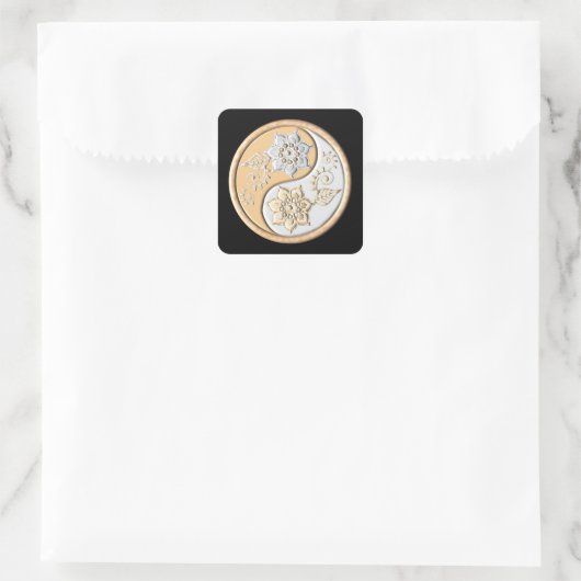 Gold & Silver Yin Yang  Vierkante Sticker (Tas)