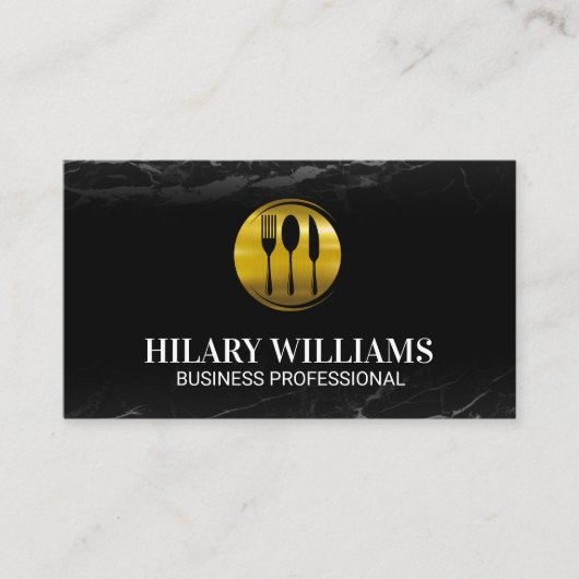 Gold Silverware-Logo | Zwarte marmer Visitekaartje (Voorkant)