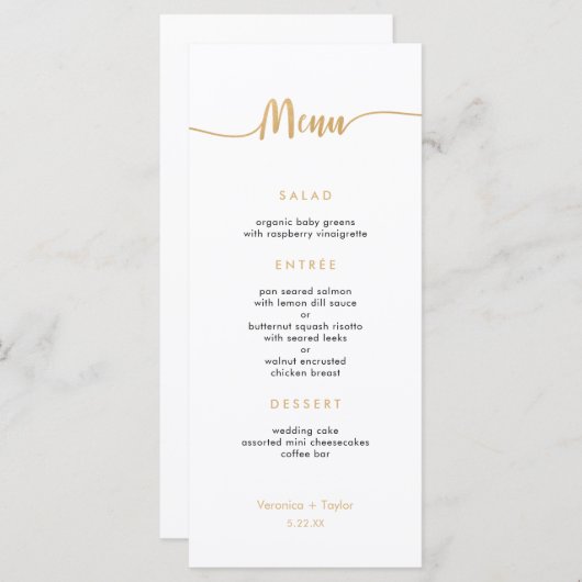 Gold Simple 3-cursusmenu voor bruiloft Menu (Voorkant / Achterkant)