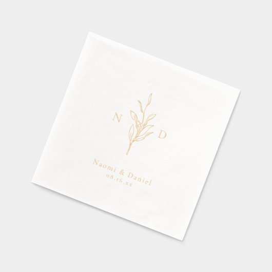 Gold simple botanical wedding monogram folie servetten (Links)