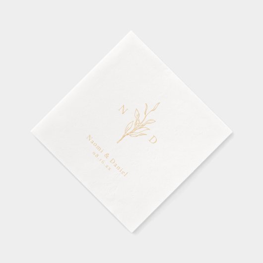 Gold simple botanical wedding monogram folie servetten (Rechts)