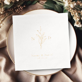 Gold simple botanical wedding monogram folie servetten