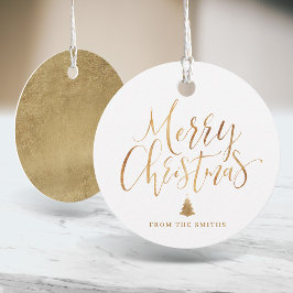 Gold Simple Calligraphy Merry kerst Bedankjes Labels