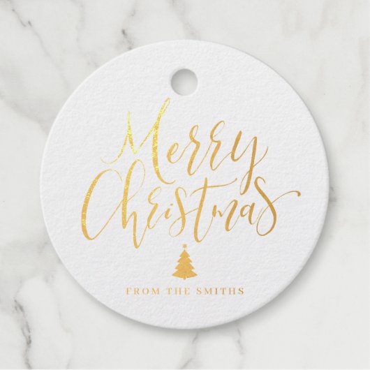 Gold Simple Calligraphy Merry kerst Bedankjes Labels (Voorkant)