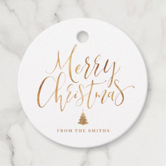 Gold Simple Calligraphy Merry kerst Bedankjes Labels (Voorkant)