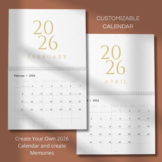 Gold Simple Elegant 2026 Calendar Kalender