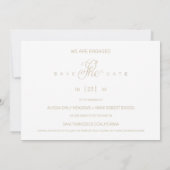 Gold Simple Elegant Three Photos Couple in Loving Save The Date (Achterkant)