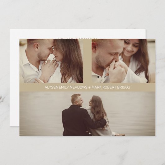 Gold Simple Elegant Three Photos Couple in Loving Save The Date (Voorkant / Achterkant)