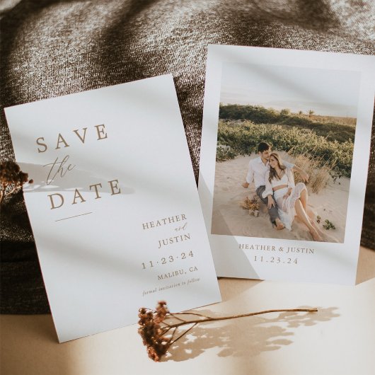 Gold Simple Elegant Weddenfoto slaat de datum op Save The Date