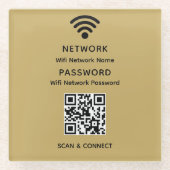 Gold Simple Elegant WiFi QR Code Netwerkwachtwoord Glazen Onderzetter (Voorkant)