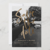 Gold Simple Handwrite Calligrafie Photo Save The Date (Voorkant)