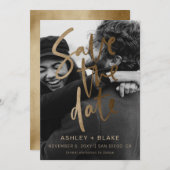 Gold Simple Handwrite Calligrafie Photo Save The Date (Voorkant / Achterkant)