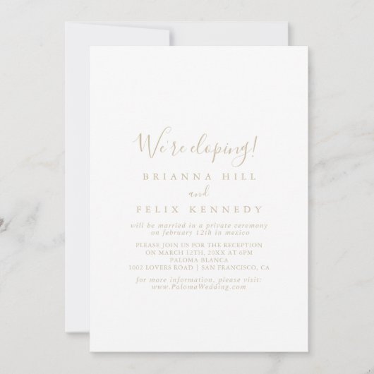 Gold Simple Minimalist Elopement Reception Kaart (Voorkant)