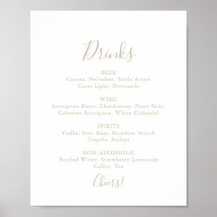 Gold Simple Minimalist Wedding Drink Menu Sign Poster