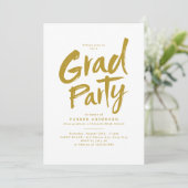 Gold Simple Modern Brush Script Afstudeerder Party Kaart (Staand voorkant)