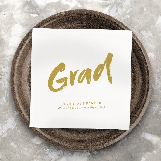 Gold Simple Modern Brush Script Graduation Party Servet