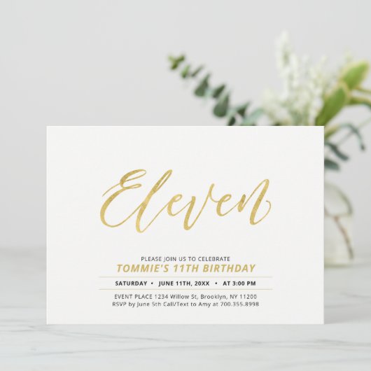 Gold Simple Modern Lettering 11e verjaardag Kaart (Staand voorkant)