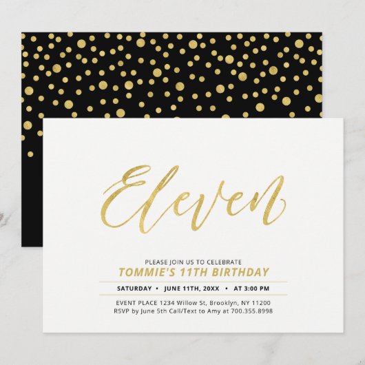 Gold Simple Modern Lettering 11e verjaardag Kaart (Voorkant / Achterkant)
