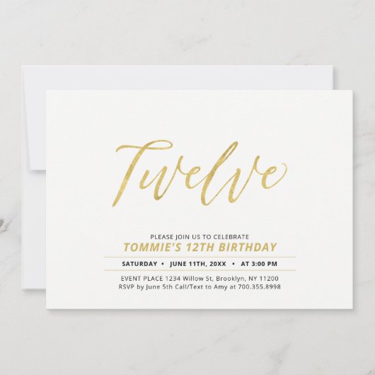 Gold Simple Modern Lettering 12e verjaardag Kaart (Voorkant)