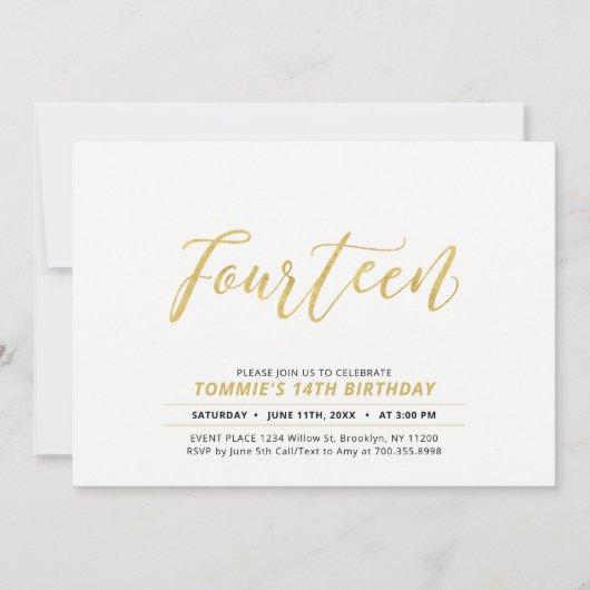 Gold Simple Modern Lettering 14e verjaardag Kaart (Voorkant)