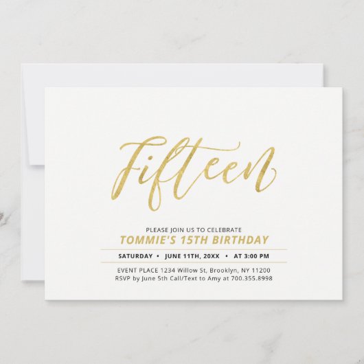 Gold Simple Modern Lettering 15e verjaardag Kaart (Voorkant)