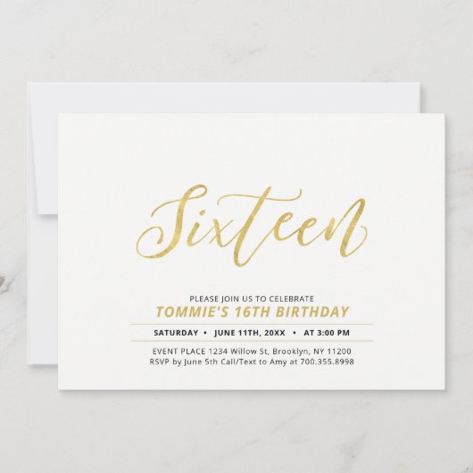 Gold Simple Modern Lettering 16e verjaardag Kaart (Voorkant)