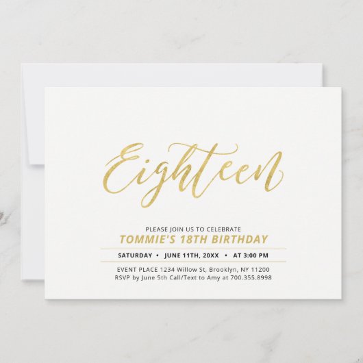 Gold Simple Modern Lettering 18e verjaardag Kaart (Voorkant)