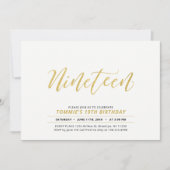 Gold Simple Modern Lettering 19e verjaardag Kaart (Voorkant)