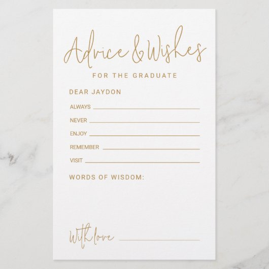 Gold Simple Modern Script Afstuderen advies & wens (Voorkant)