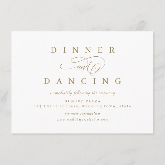 Gold Simple romantic script bruiloft receptie Informatiekaartje (Voorkant)