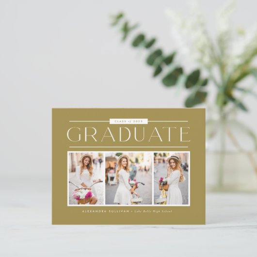 Gold Simple Typography Photo Collage Afstuderen Briefkaart (Staand voorkant)