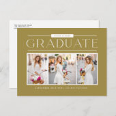 Gold Simple Typography Photo Collage Afstuderen Briefkaart (Voorkant / Achterkant)