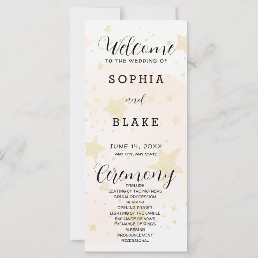 Gold, Sinaasappel & Off White Stars trouwprogramma (Voorkant)