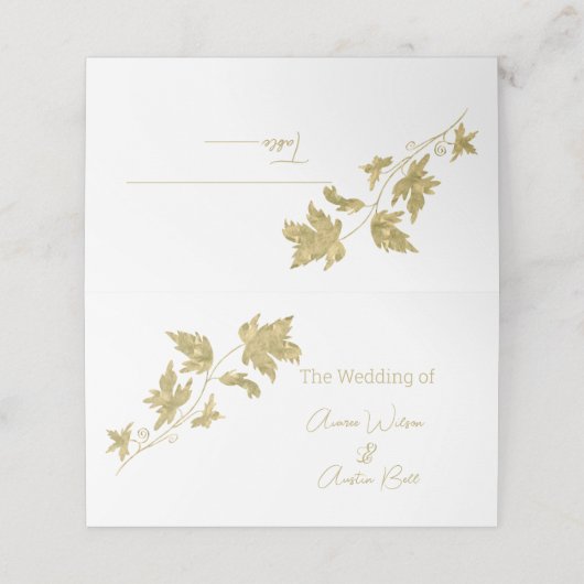 Gold Single Stem Leaf Name Place Card Plaatskaartje (Buitenkant ongevouwen)