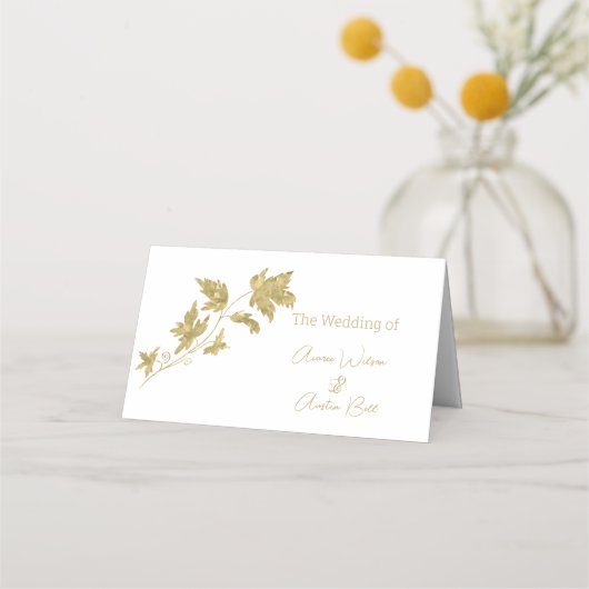 Gold Single Stem Leaf Name Place Card Plaatskaartje (Voorkant)