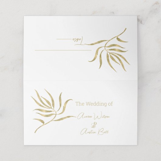 Gold Single Stem Leaf Name Place Card Plaatskaartje (Buitenkant ongevouwen)