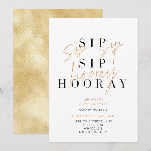 Gold Sip Horay Champagne Verhuisaankondiging Aankondiging (Voorkant / Achterkant)