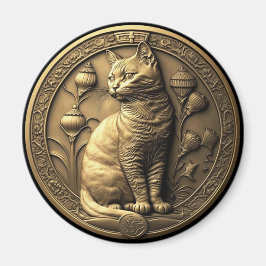 Gold Sitting Cat Medallion Magneet