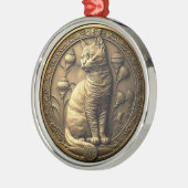 Gold Sitting Cat Medallion Metalen Ornament (Links)