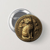 Gold Sitting Cat Medallion Ronde Button 5,7 Cm (Voorkant /achterkant)